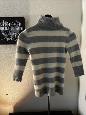 bebe Gray & Cream Striped Turtleneck Sweater